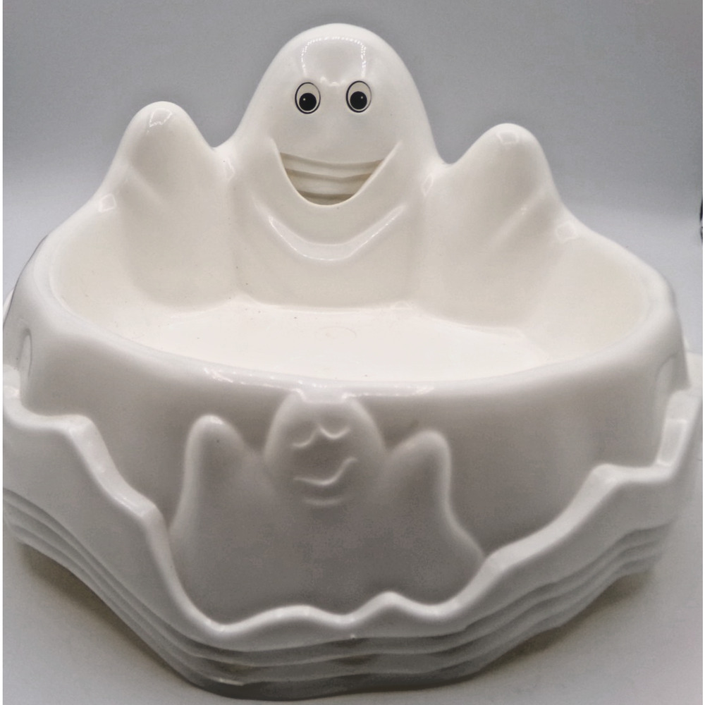 Vintage Ghost Candy Dish Halloween Bowl Spooky Trick or Treat Plastic Lot of 4